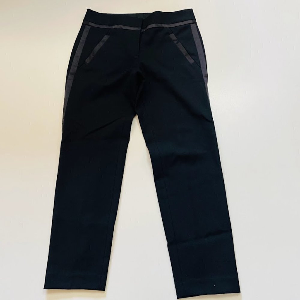 Ann Tyalor LOFT Pant Trouser Tuxedo Satin Black Marisa Ankle Zipper Evening